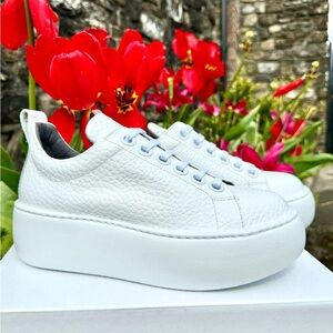 Lofina Haruky Blanco Women's White Leather Platform Sneakers, EU 39, U.S. 8.5